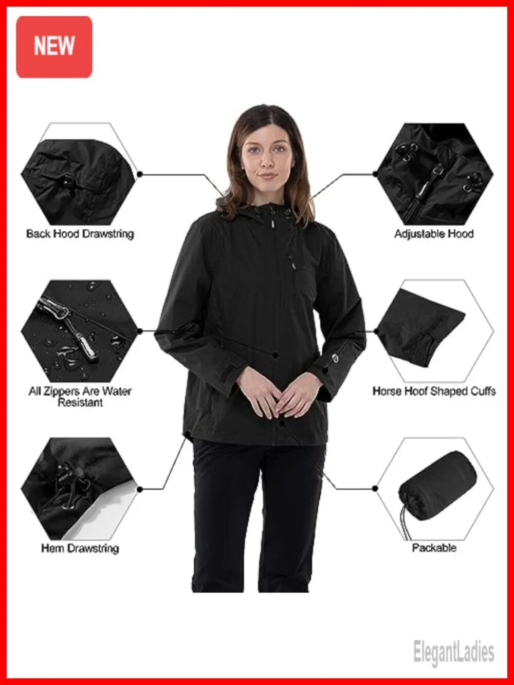 Packable Waterproof Rain Jacket Women with Hood Windbreaker